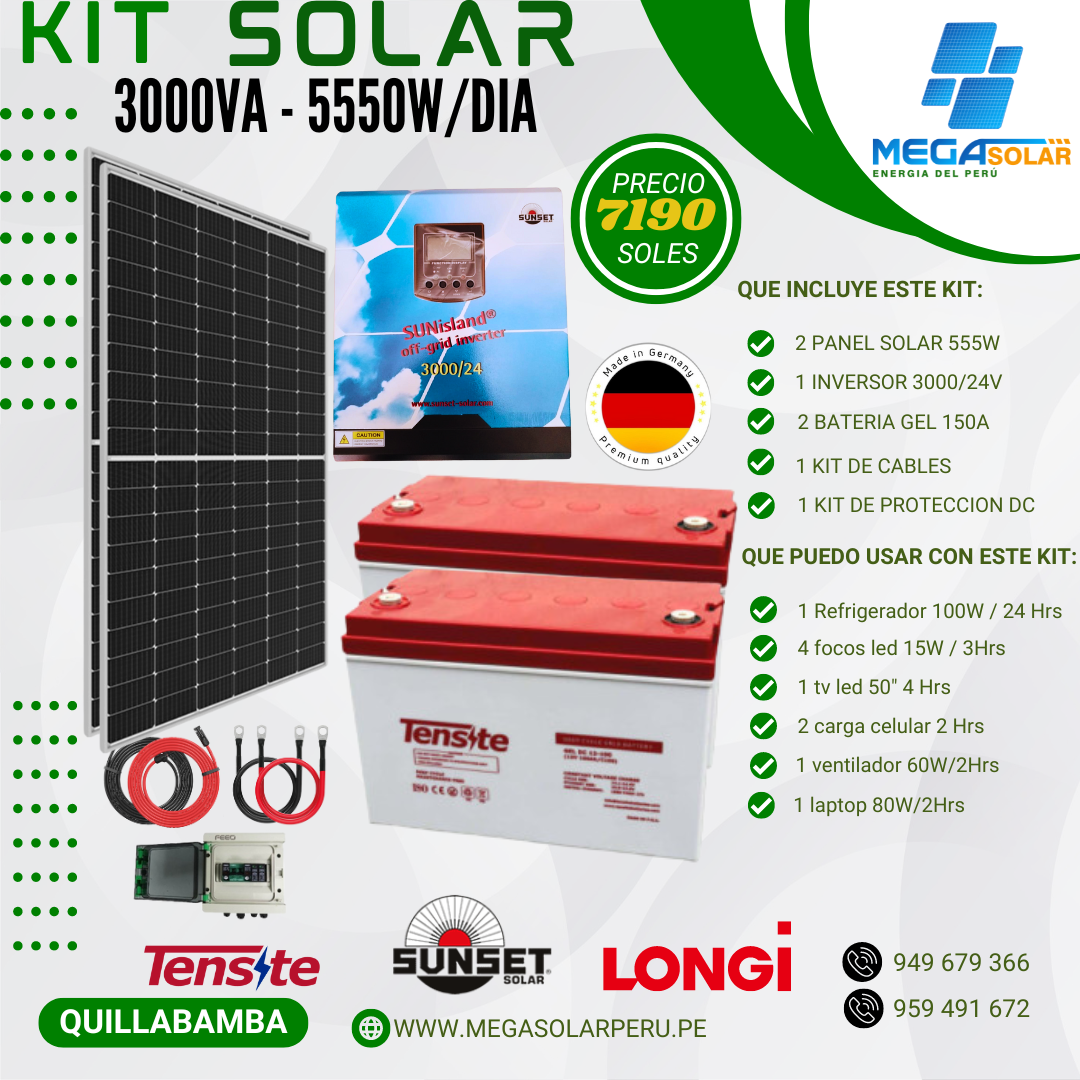 18 Kit Solar gel Hibrido 24/3000va SunIsland 5550w/dia - Imagen 1