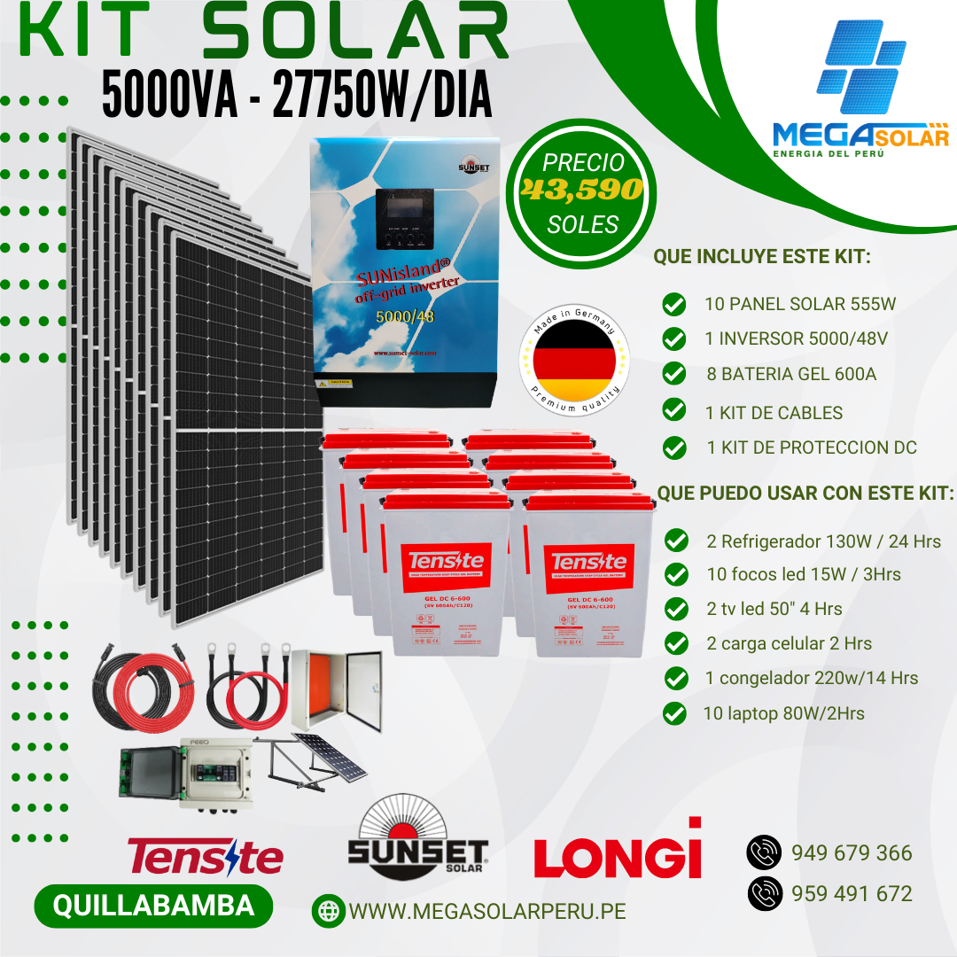 FLYER TIENDA QUILLABMABA KIT SOLARES (2) Kit Solar gel Hibrido 48/5000va SunIsland 27750w/dia - Imagen 1